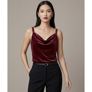 White House Black Market Burgundy Velvet Cowl Neck Tank Top Women’s Size Medium